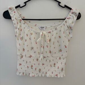 Cotton On White Floral Smocked Tank Top XS Cottagecore